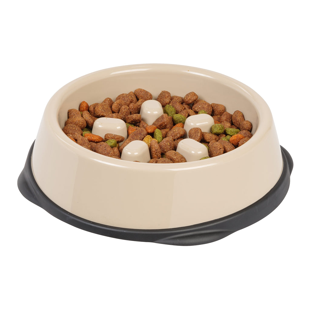 IRIS USA 2 Cups Slow Feeder Dog Bowl Anti-Choking Anti-Slip Easy to Clean Interactive Puzzle Toy Healthy Digestion Short snouted Dogs Cats & Other Pets BPA PVC Phthalate Free Beige/Black